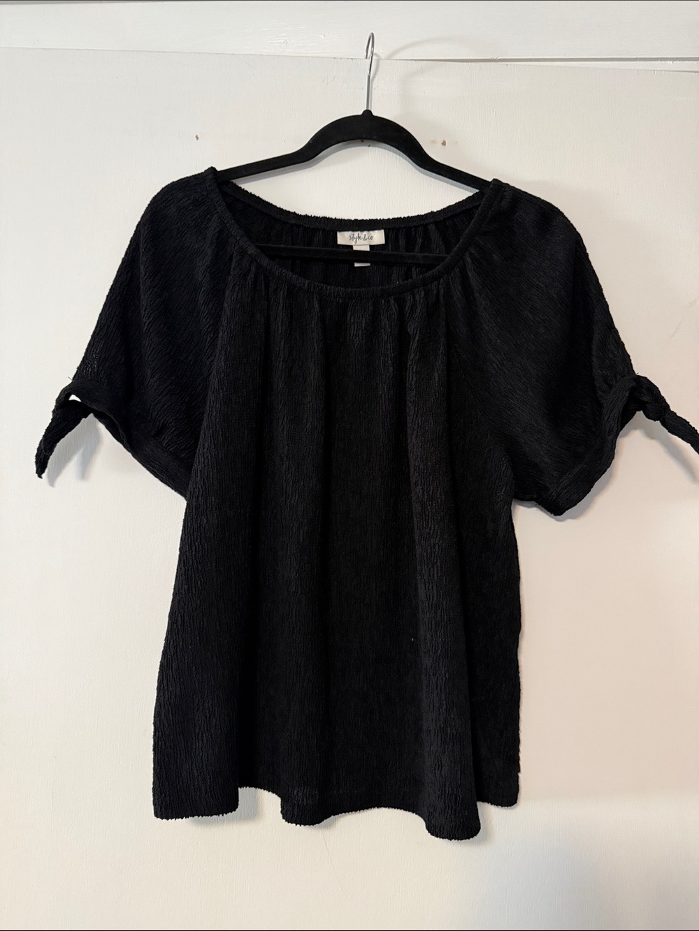 Style & Co. Black Short-Sleeve Tie-Detail Tunic
